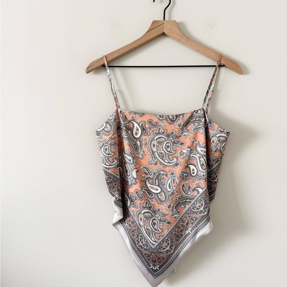Strappy Bandana Top in Orange and White Paisley Print Tie Back OS